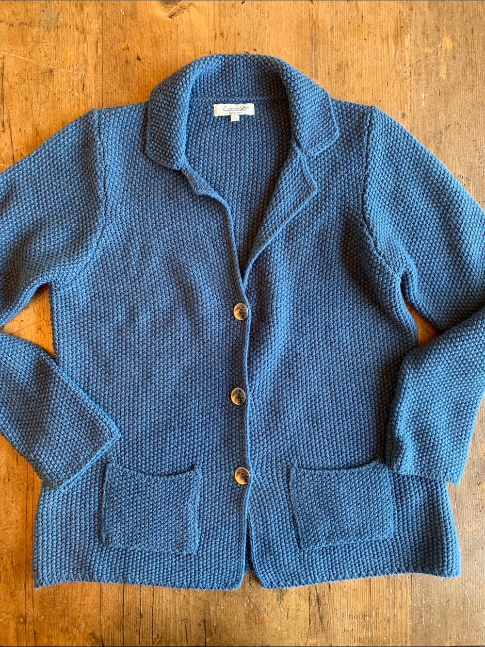 Cocogio Vintage Blue Knit Button-Front Women's Cardigan - button detail